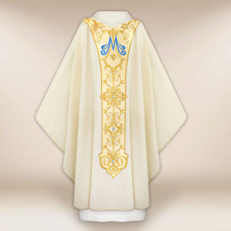 Casula com orphrey bordado Mãe de Deus de Fátima