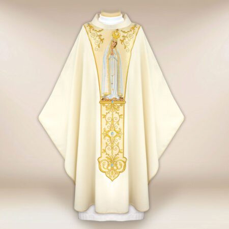 Casula com orphrey bordado Mãe de Deus de Fátima