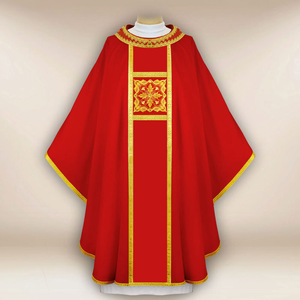 Elegante casula bordada vermelha