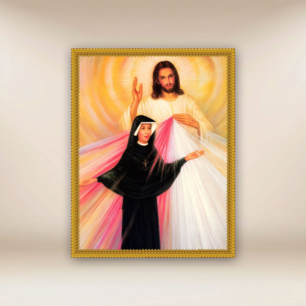 Imagem em tecido "Jesus Misericordioso e São Faustina"
