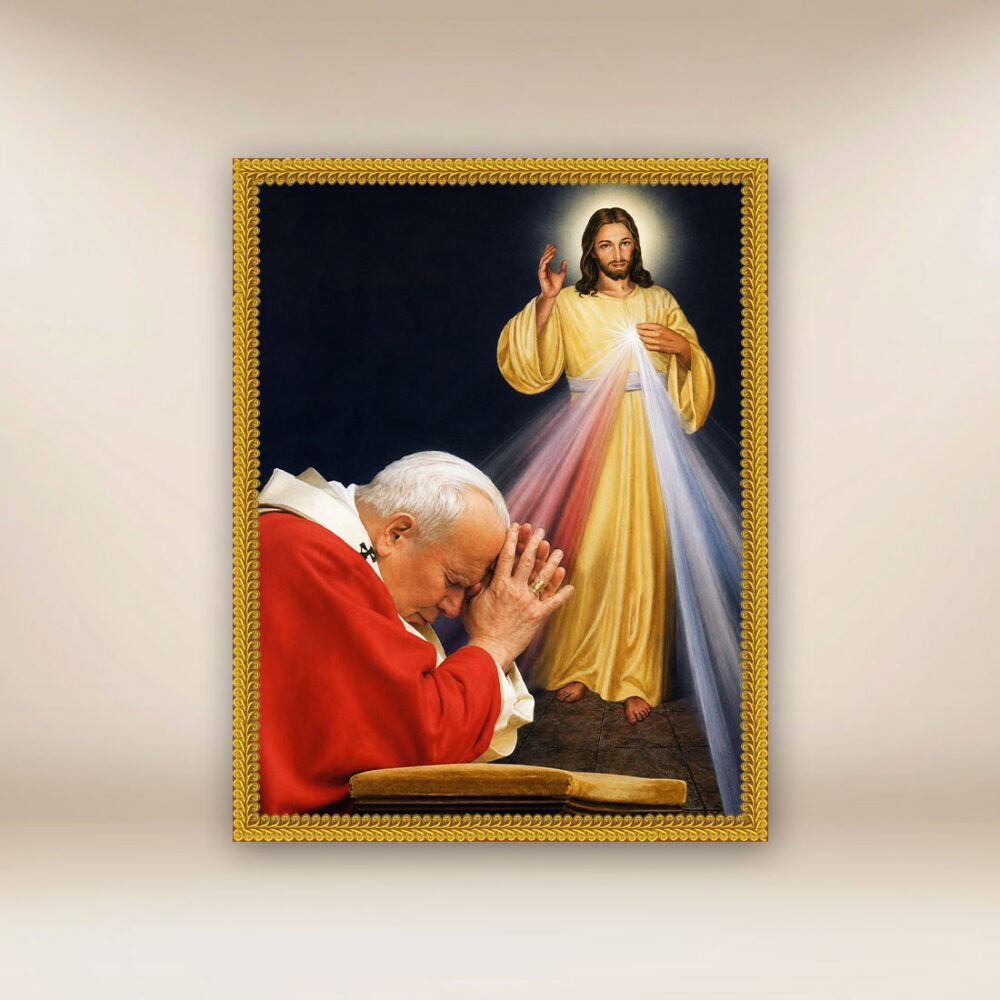 Imagem em tecido João Paulo II e Jesus Misericordioso