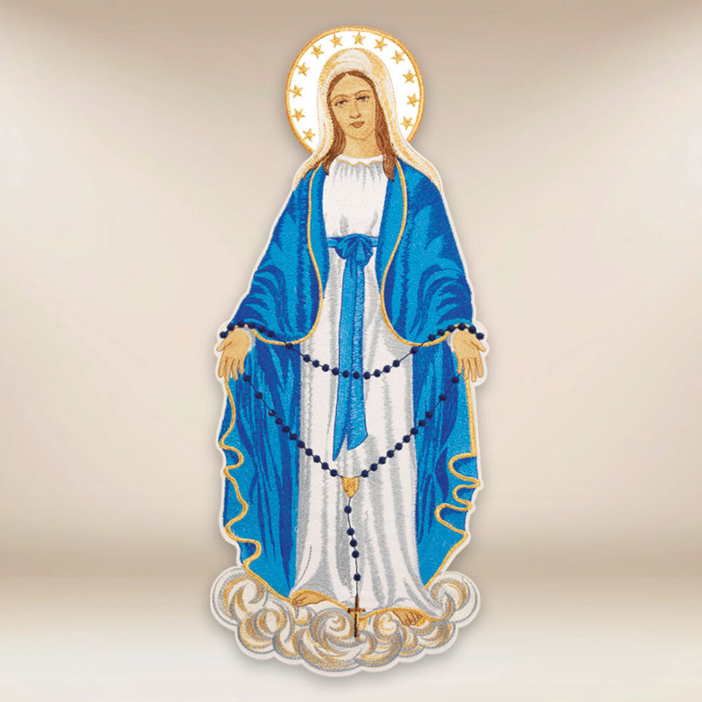 aplicação bordada Mãe de Deus do Rosário