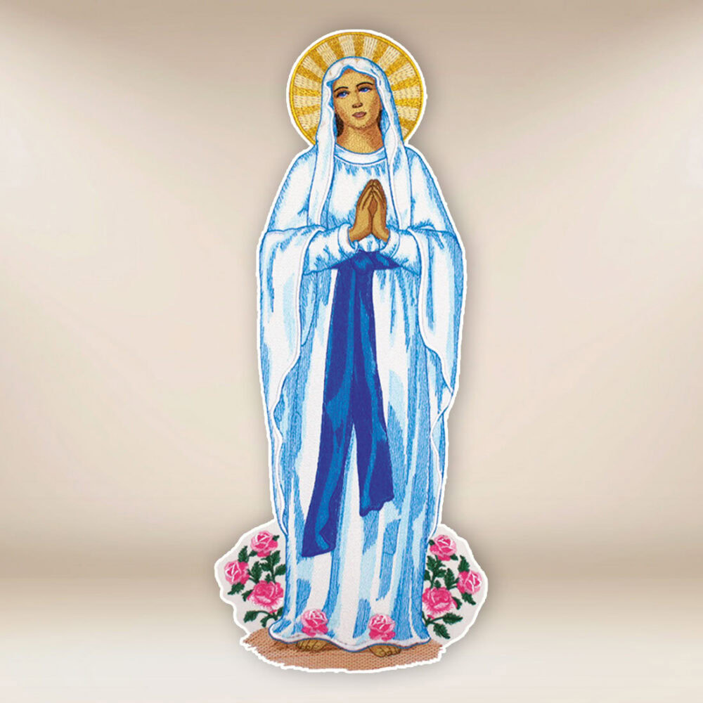 Aplicação bordada Mãe de Deus de Lourdes