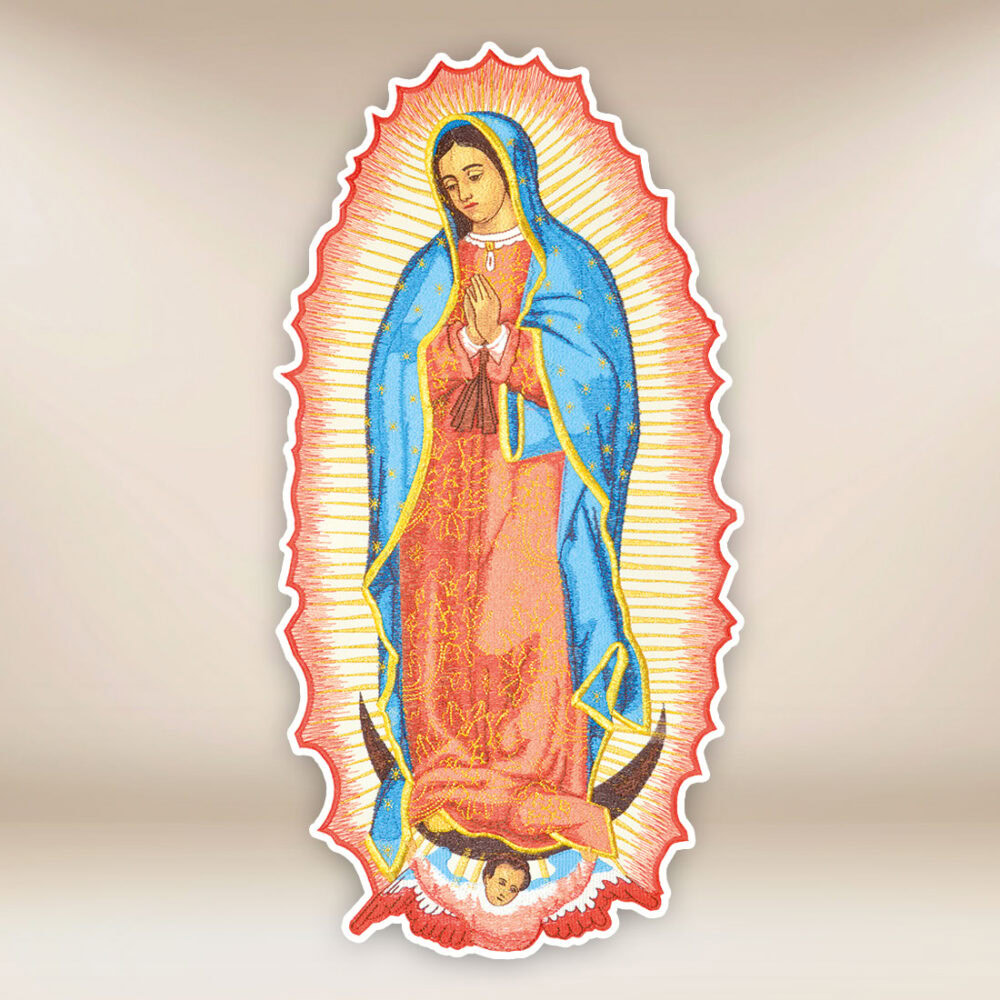 aplicação bordada Mãe de Deus de Guadalupe