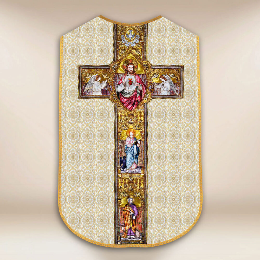 Casula romana réplica ecru Coração de Jesus Casula romana réplica ecru Coração de Jesus