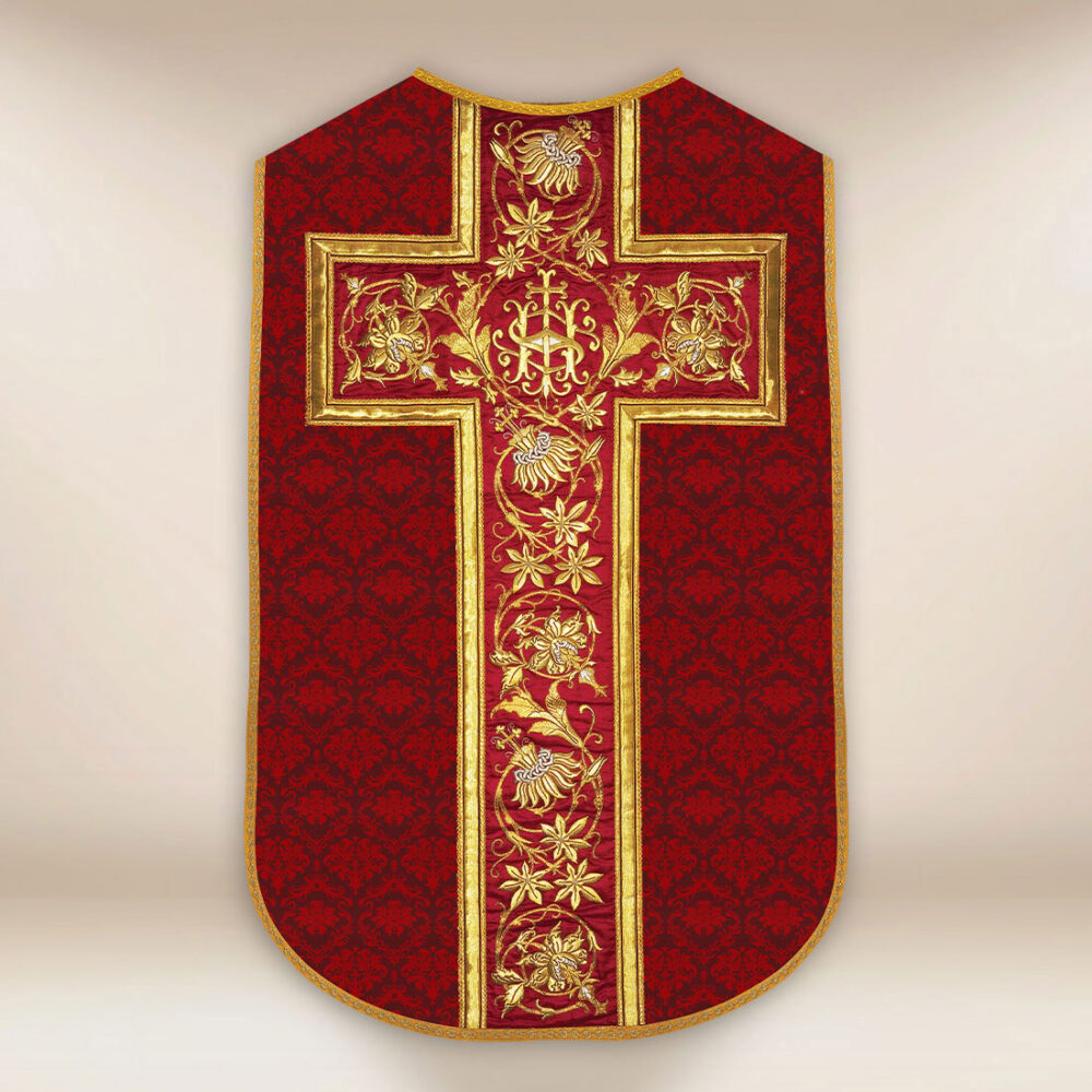 Casula romana réplica vermelha IHS Casula romana réplica vermelha IHS