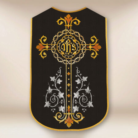 Casula romana réplica preto Cruz e IHS