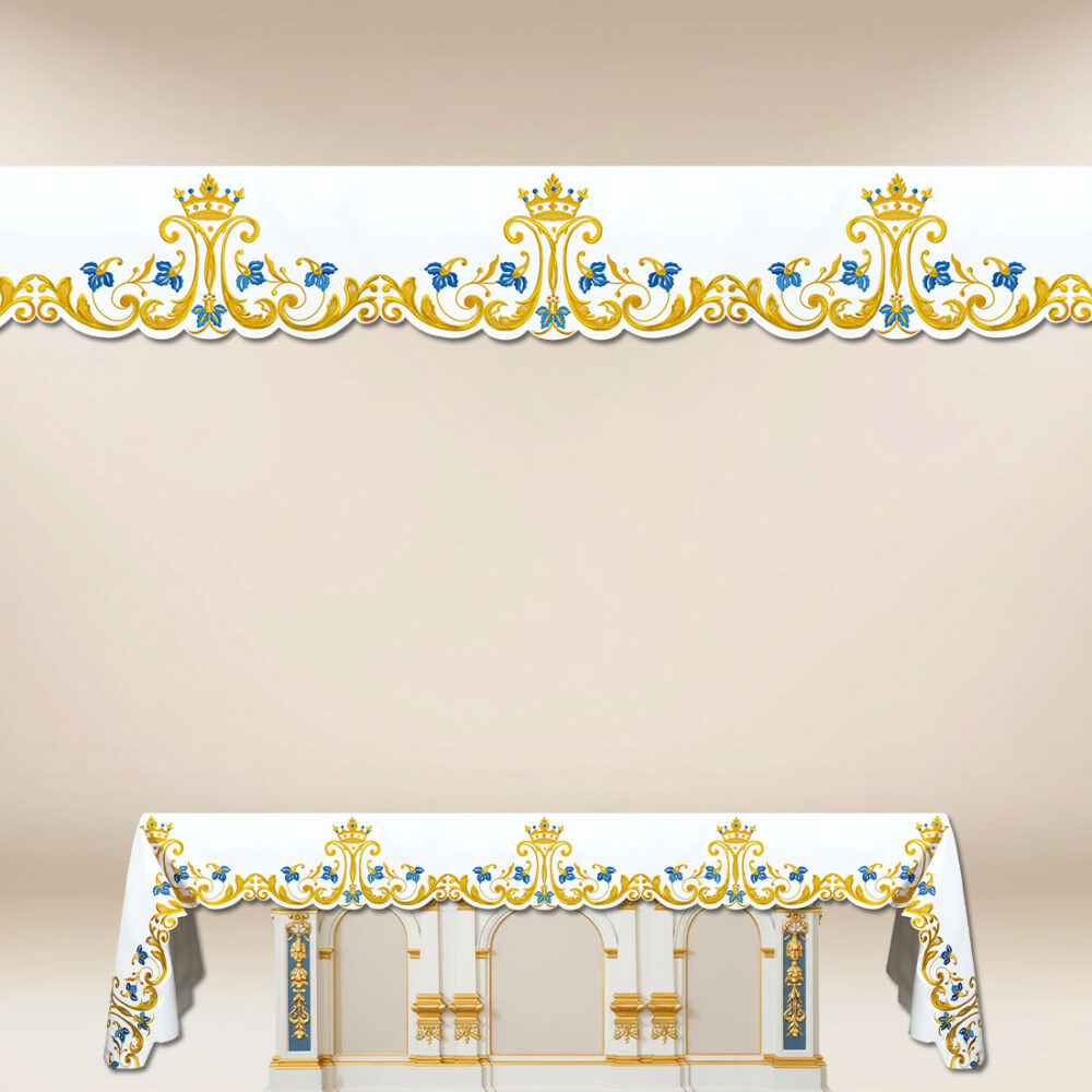 Toalha de altar Maryjna com bordado em dourado e azul