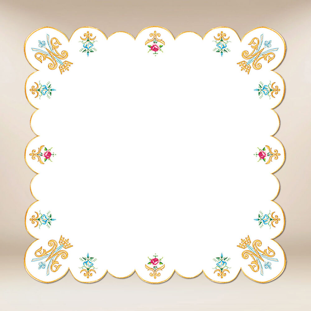 Cobertura bordada de altar mariana 95 × 95 cm Cobertura bordada de altar mariana 95 × 95 cm