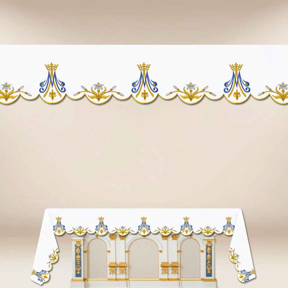 Toalha de altar Maryjna com bordado em dourado e azul
