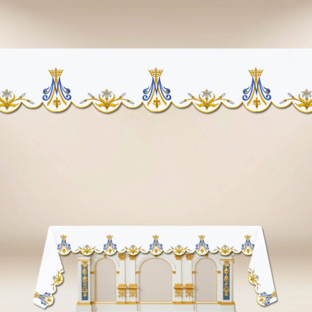 Toalha de altar Maryjna com bordado em dourado e azul