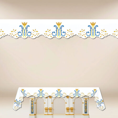 Toalha de altar Maryjna com bordado em tons de ouro e azul