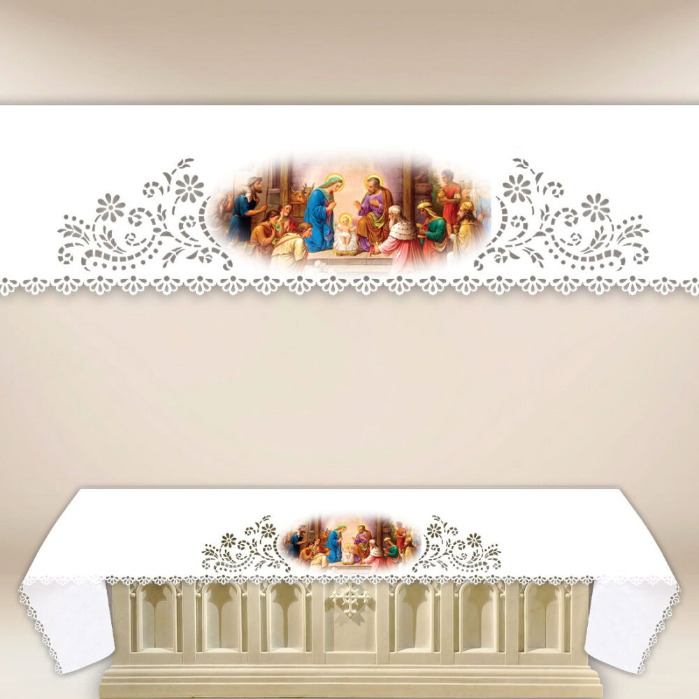 Toalha de altar vazada estilo Richelieu recortada a laser com impressão